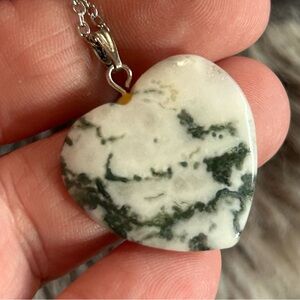 Handcrafted tree agate stone heart pendant on chain necklace